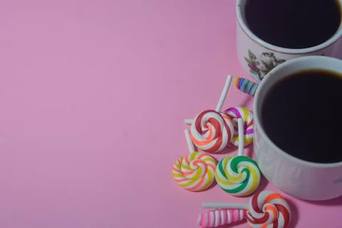 Copy space template with candy, chocolate and lollipop elements Stock Photos