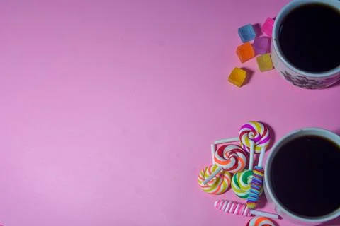 Copy space template with candy, chocolate and lollipop elements Stock Photos