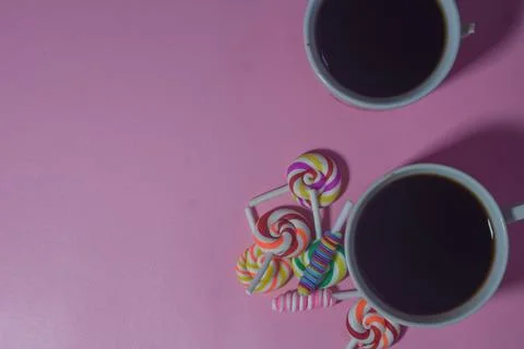 Copy space template with candy, chocolate and lollipop elements Stock Photos