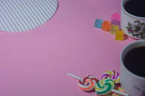 Copy space template with candy, chocolate and lollipop elements Stock Photos