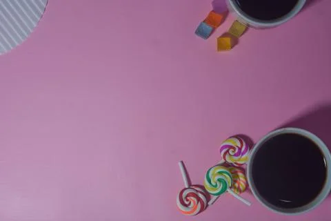 Copy space template with candy, chocolate and lollipop elements Stock Photos