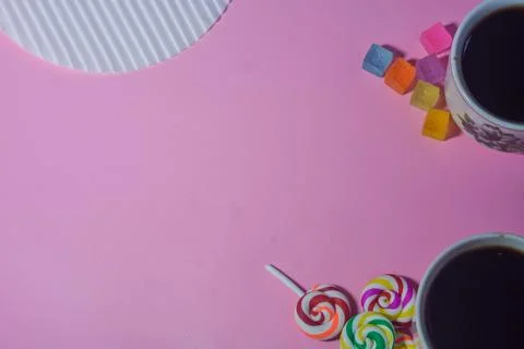 Copy space template with candy, chocolate and lollipop elements Stock Photos