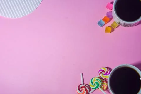 Copy space template with candy, chocolate and lollipop elements Stock Photos