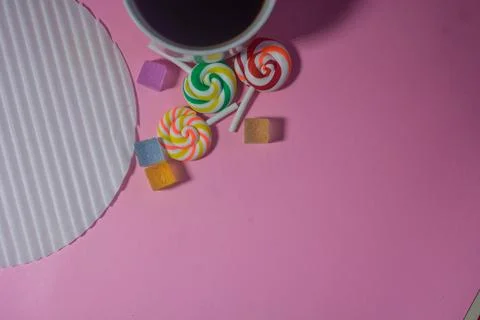 Copy space template with candy, chocolate and lollipop elements Stock Photos