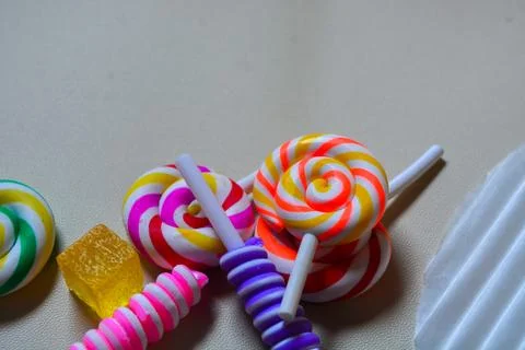 Copy space template with candy, chocolate and lollipop elements Stock Photos