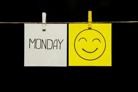 Copy space. Two stickers. Left on a white sheet inscription Tuesday. On yellow Stock Photos