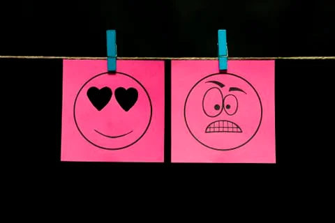 Copy space. Two stickers. On the left pink page, an expression of love. On right 스톡 사진