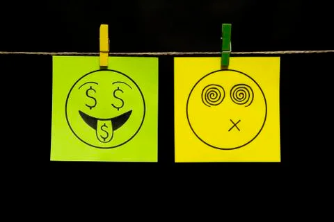 Copy space. Two stickers. On the left yellow page, an expression of love of Stock Photos