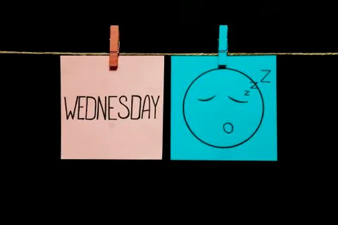 Copy space. Two stickers. Left on a white sheet inscription wednesday. On the Фото
