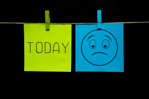 Copy space. Two stickers. On left a sheet inscription today. On the right sheet Stock Photos