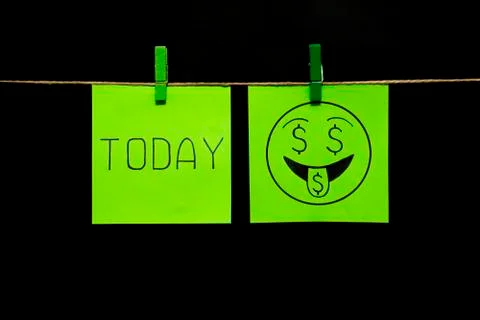 Copy space. Two stickers. Left on sheet inscription today. On the green right Stock Photos