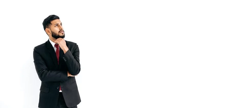 Copy-space for your presentation. Panoramic photo of puzzled thoughtful elegant Stock Photos