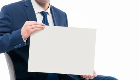 Copy space for your text. Man's hands holding empty board isolated Stock Photos
