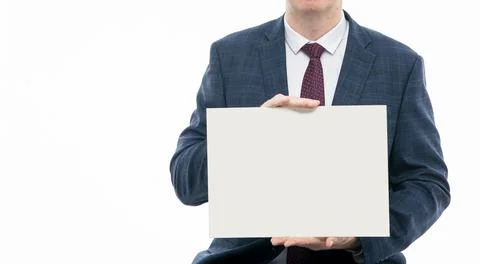 Copy space for your text. Man's hands holding empty board isolated Stock Photos