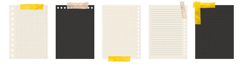 Copybook Notebook Notepad Paper with Washi Tape Strip Grid Lined Squared Plan 스톡 일러스트