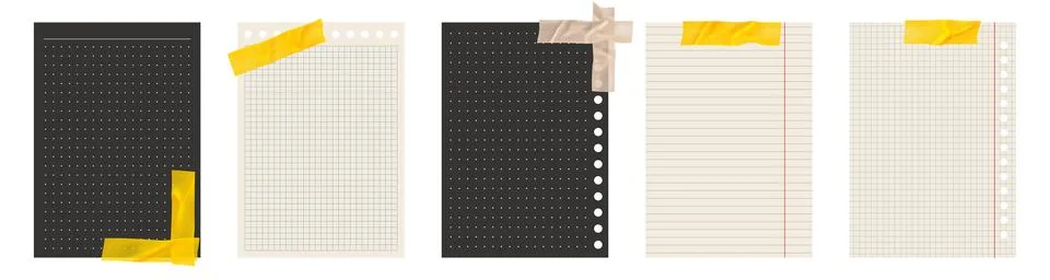 Copybook Notebook Notepad Paper with Washi Tape Strip Grid Lined Squared Plan 스톡 일러스트