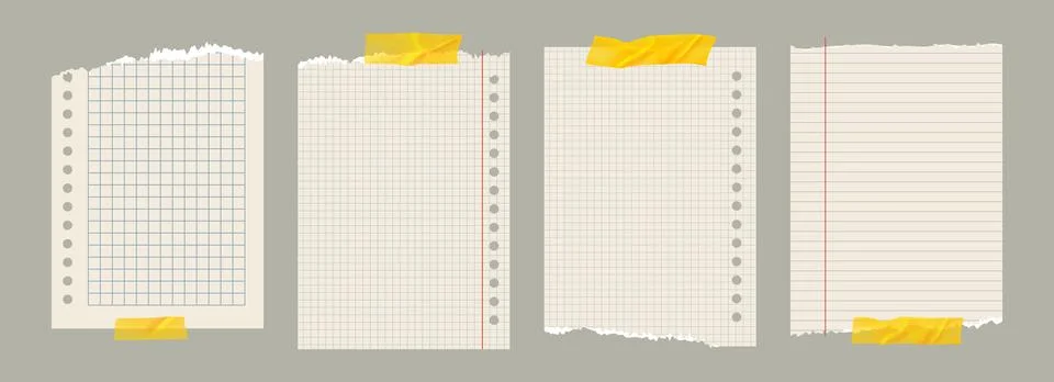 Copybook Notebook Notepad Torn Paper with Washi Tape Strip Grid Lined Squared Stock Illustration