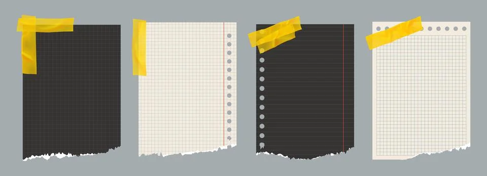 Copybook Notebook Notepad Torn Paper with Washi Tape Strip Grid Lined Squared Stock Illustration