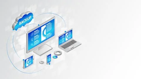 Copying and saving data to a computer, laptop, smartphone, tablet. Database s Stock Illustration