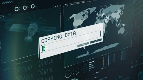 Copying data message box on screen, receiving satellite information, data theft Video stock 83087049