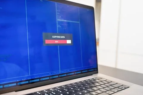 Copying documents from a pc. folders with documents on a laptop computer. 스톡 사진