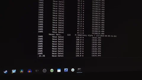 Copying files with a script with desktop icons showing the copy process on Stock Footage 106278169
