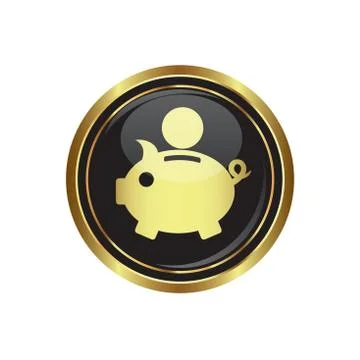Copypig  icon button gold Stock Illustration