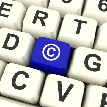 Copyright blue computer key showing patent or trademark Stock Illustration
