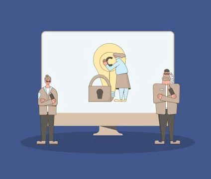 Copyright. Data and digital content protection concept. Security guards defen Illustrazione stock
