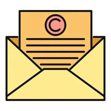 Copyright document in an opened envelope icon Illustrazione stock