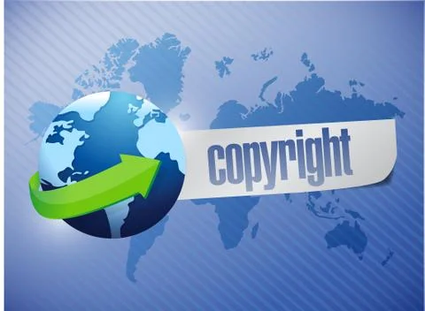 Copyright globe concept illustration design over a world map background Illustrazione stock