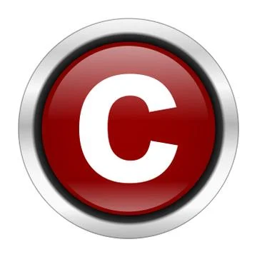 Copyright icon, red round button isolated on white background, web design ill Illustration