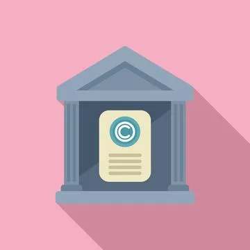 Copyright law document icon flat vector. Legal court building Ilustración de archivo