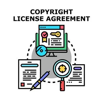 Copyright license agreement process with digital and paper documents Stock Illustration