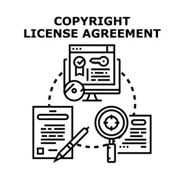 Copyright license agreement process with digital and paper documents Stock Illustration