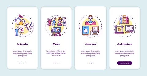 Copyright objects onboarding mobile app page screen with concepts Stockillustratie