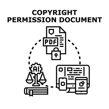 Copyright permission document protecting digital content concept Illustrazione stock