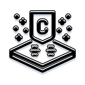 Copyright protection shield emblem protecting intellectual property Stock Illustration