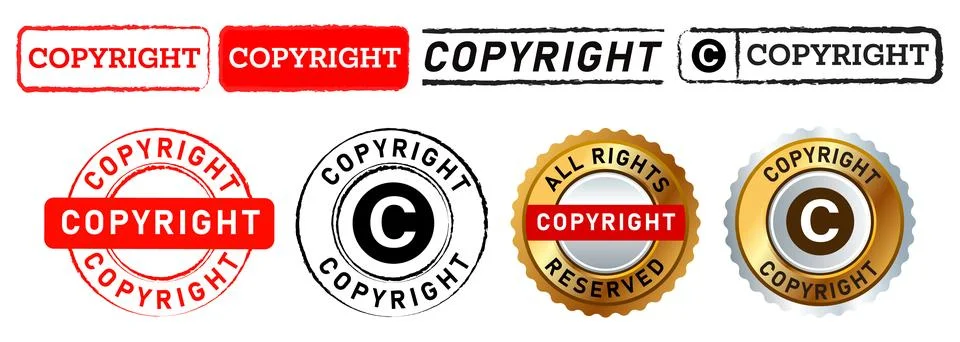Copyright rectangle and circle stamp label sticker sign for license patent Stock Illustration
