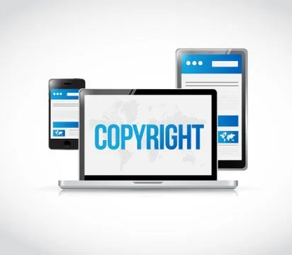 Copyright sign on a laptop computer screen 스톡 일러스트