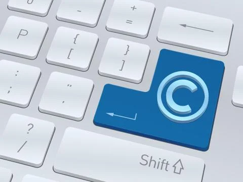 Copyright sign on white computer keyboard. Vector illustration. Stock Illustration