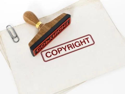 Copyright stamp standing on documents. 3D illustration Stock Illustration