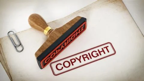 Copyright stamp standing on documents. 3D illustration Stock Illustration