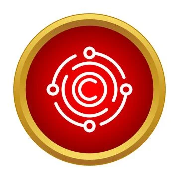 Copyright symbol creating data flow network in red button Stock Illustration