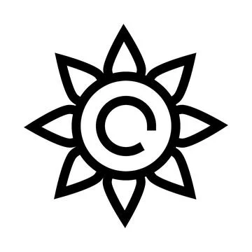 Copyright symbol creating sun shape line art Illustrazione stock