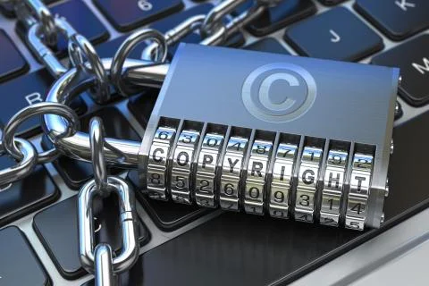 Copyright text on code padlock on computer keyboard. Intellectual property pr Stock Illustration