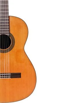 Copyspace and half of wooden guitar body Stock Photos