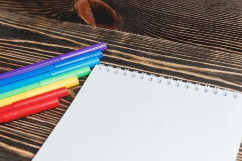 Copyspace Blank Sheet of White Paper with Colorful Felt Pens Stock Photos