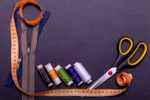 Copyspace frame with sewing tools and accesories. Stock Photos