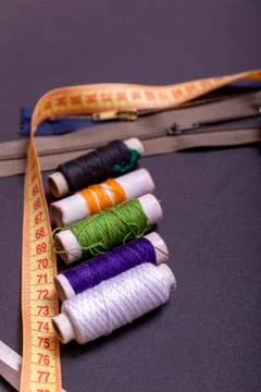 Copyspace frame with sewing tools and accesories. Tools for sewing and handma Stock Photos